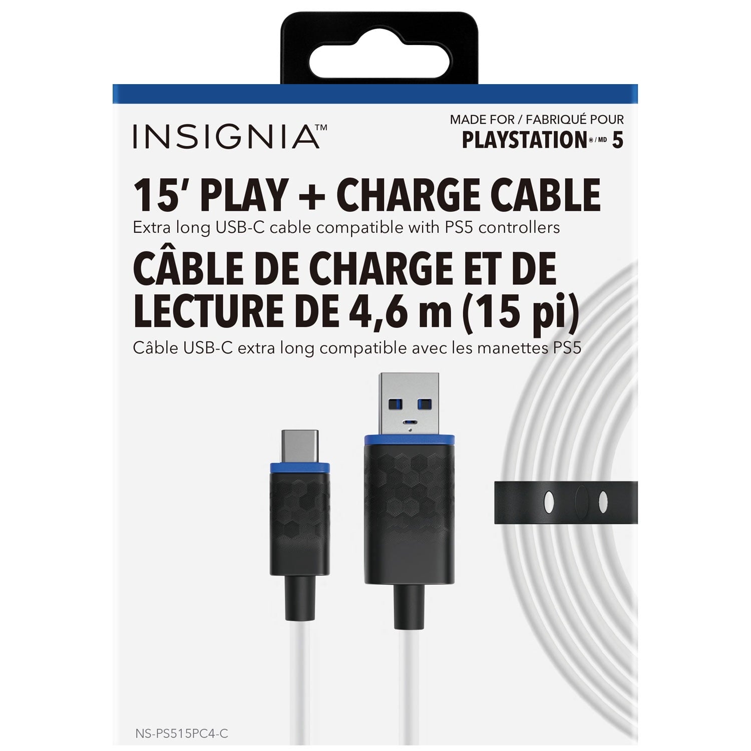 Insignia 15 ft Charge and Play Cable for PlayStation 5 Controller, Long USB Charging Cable for PS5 Gaming