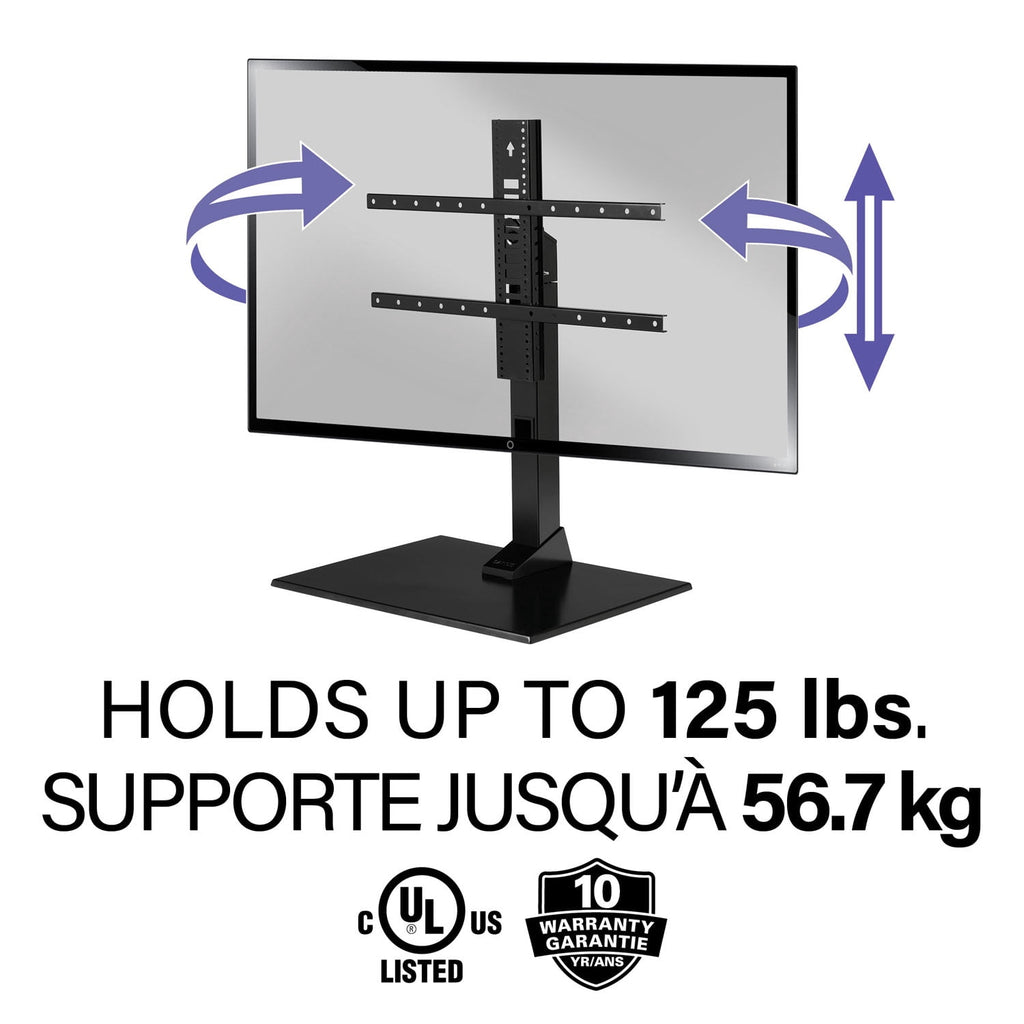 Sanus Systems Table Top TV Stand with Swivel TV Mount for 40"–86" TVs, Adjustable Height, Black (BSTV2-B3)