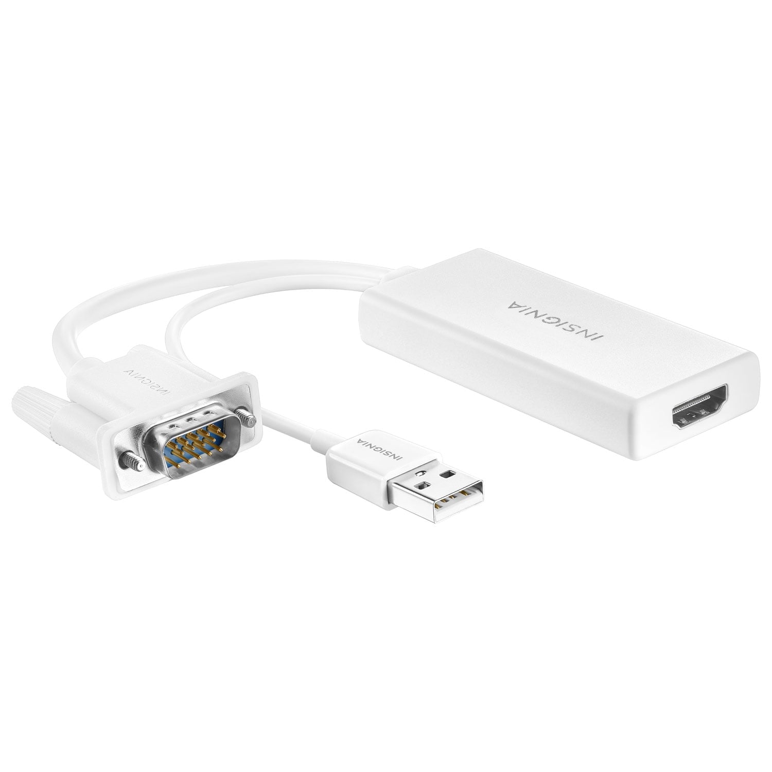 Insignia VGA to HDMI Adapter, 1080p Full HD Output to TV Monitor, Active Male VGA in Female HDMI 1080p Video Adaptador for Computer, Laptop, Projector