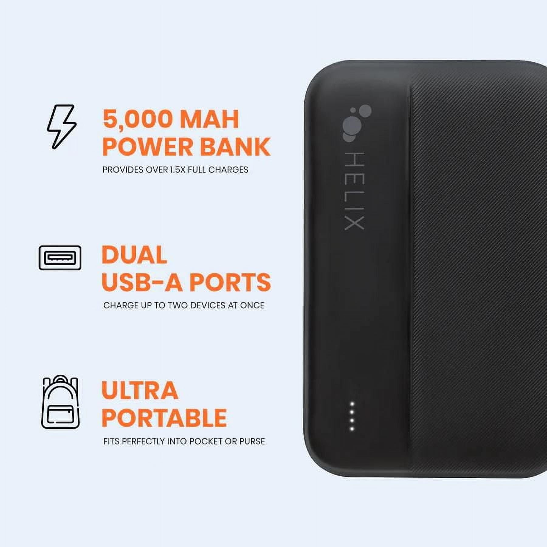 Emerge Helix TurboVolt+ 5,000mAh Power Bank with Dual USB A Ports, Black