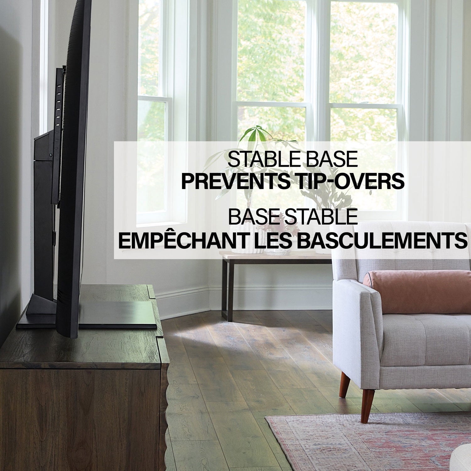 Sanus Systems Table Top TV Stand with Swivel TV Mount for 40"–86" TVs, Adjustable Height, Black (BSTV2-B3)