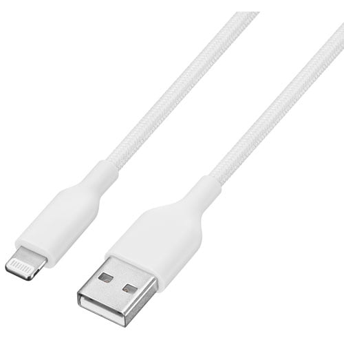 Best Buy Essentials 1.2m (3.9 ft.) Braided USB-A to Lightning Cable (BE-MCA4ALW-C) – Fast Charging & Data Sync Cable for iPhone, iPad & iPod – White