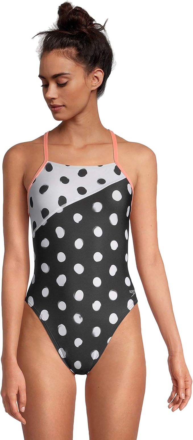 Speedo Women's Floral One-Piece Swimsuit – High Cut, Scoop Neck, Adjustable Strap Bathing Suit Size 34