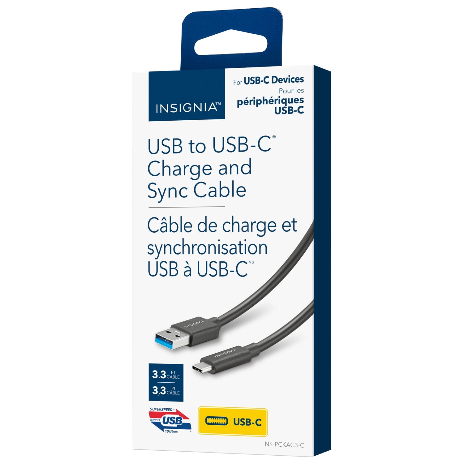 Insignia 3.3 ft. USB-A to USB-C 3.2 Gen 2 Superspeed+ 10Gbps Fast Charge and Sync Cable - Black