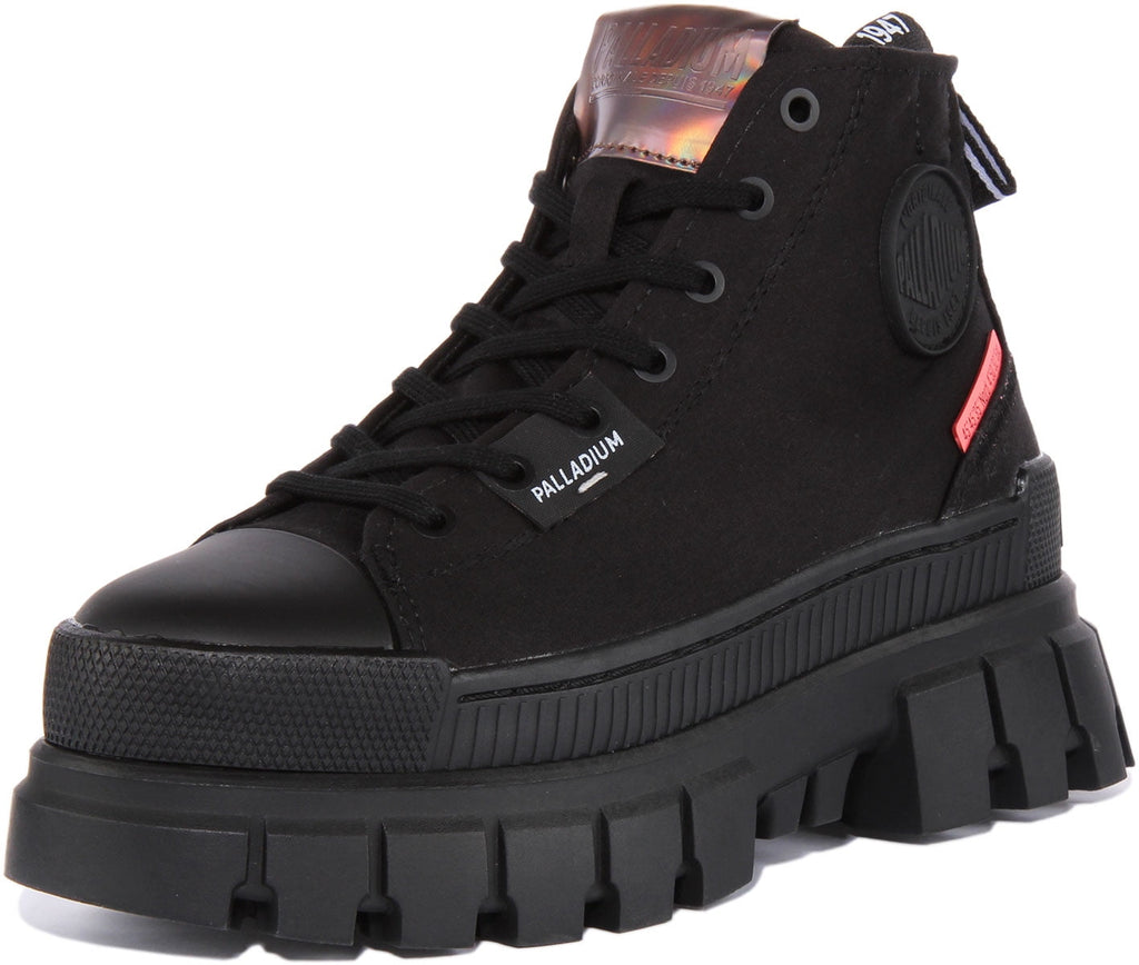 Palladium Revolt Boot Tx Women's Lace Up Canvas Vegan Ankle Boot In Black Size 6