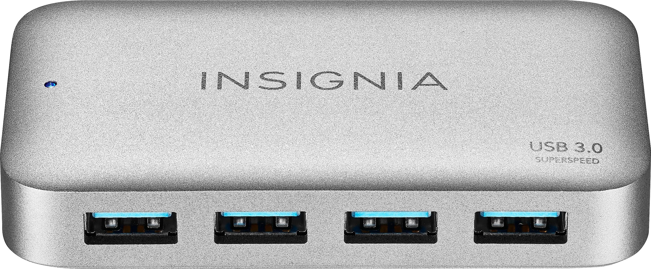 Insignia 4-Port USB 3.0 Hub with 5ft. Cable Power Supply, USB Splitter Expander for Laptop, Xbox, Flash Drive, HDD, Console, Printer, Camera, Keyborad, Mouse, MacBook, Surface, PC, Silver Grey