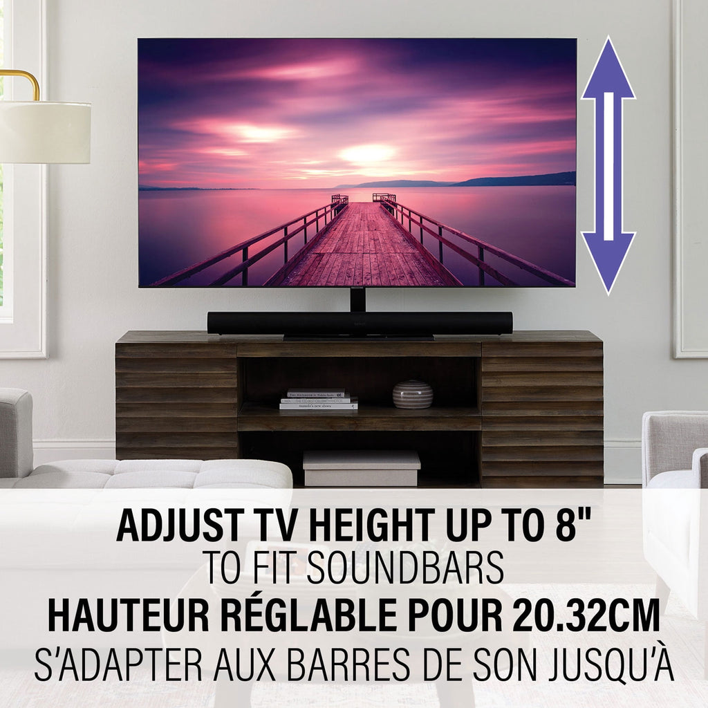 Sanus Systems Table Top TV Stand with Swivel TV Mount for 40"–86" TVs, Adjustable Height, Black (BSTV2-B3)