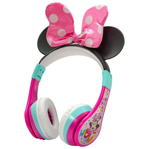 KIDdesigns Minnie Mouse Bluetooth Kids Headphones, Wireless Over-Ear Headphones with Volume Limiting