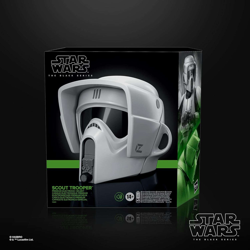 Star Wars The Black Series Scout Trooper premium electronic helmet replica with sound effects and life-size design